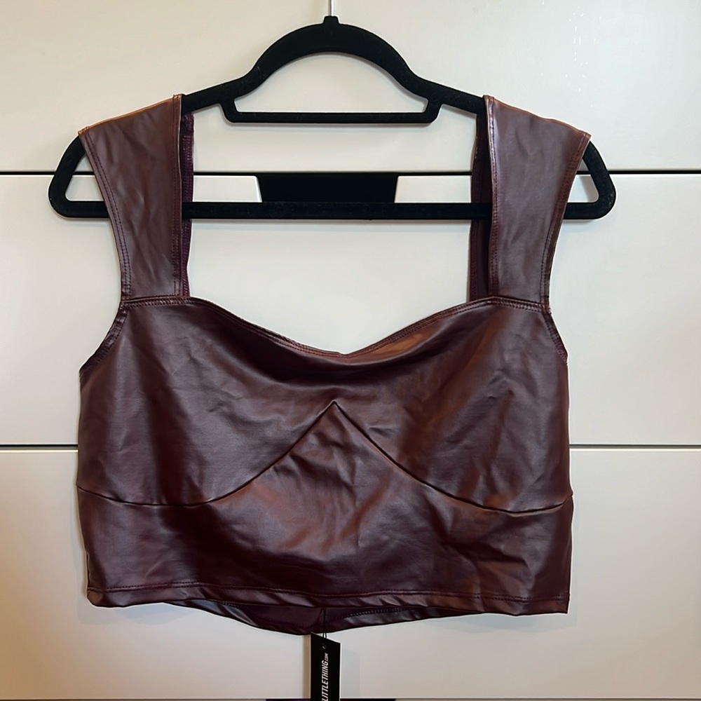 NWT Pretty Little thing maroon Pu crop top